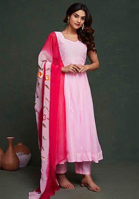 Pink Printed Organza Kurta Set