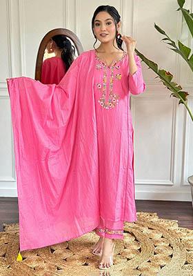 Pink Floral Print Viscose Kurta Set