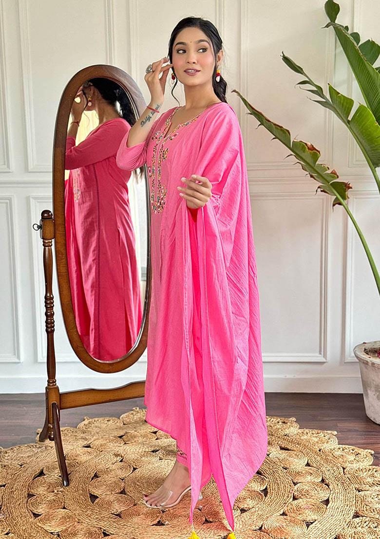 Pink Floral Print Viscose Kurta Set