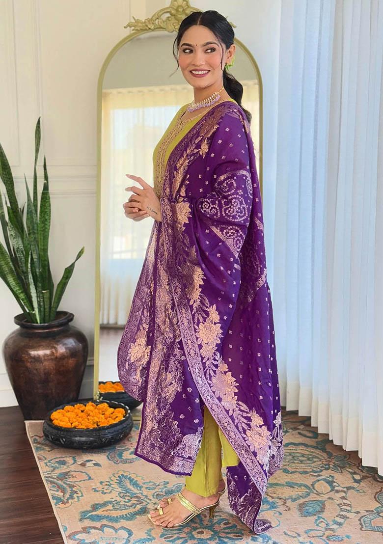 Green Embroidered Viscose Kurta Set