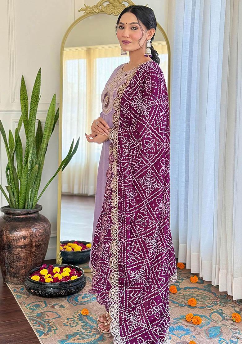 Lavender Bandhani Print Viscose Kurta Set