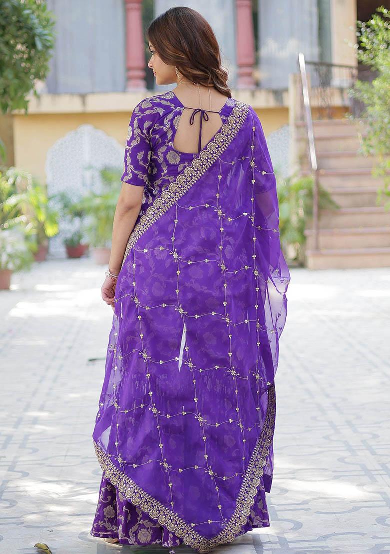 Purple Zari Weaving Jacquard Kurta Set