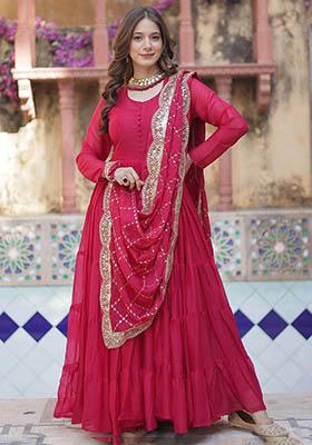 Pink Embroidered Georgette Anarkali Set