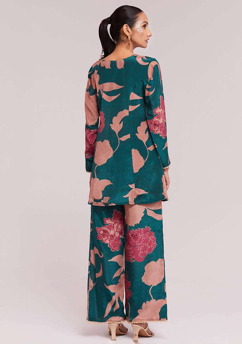 Blue Digital Print Crepe Fusion Set - Indya