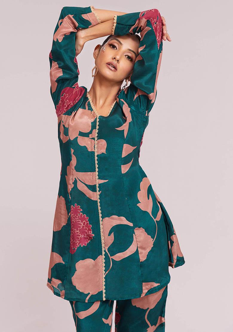 Blue Digital Print Crepe Fusion Set