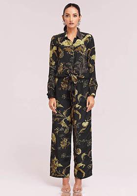 Black Digital Print Crepe Fusion Set