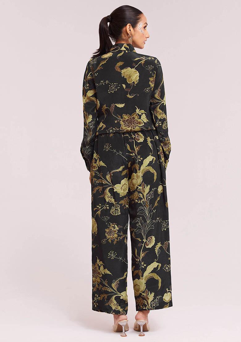 Black Digital Print Crepe Fusion Set