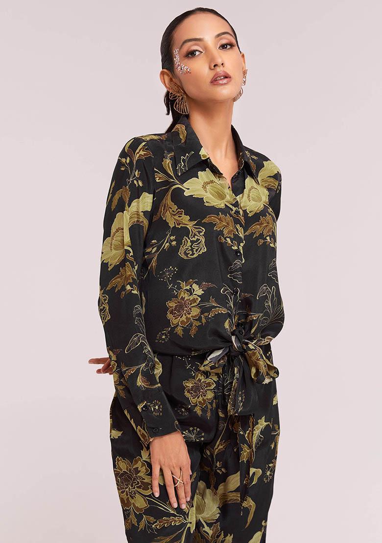 Black Digital Print Crepe Fusion Set