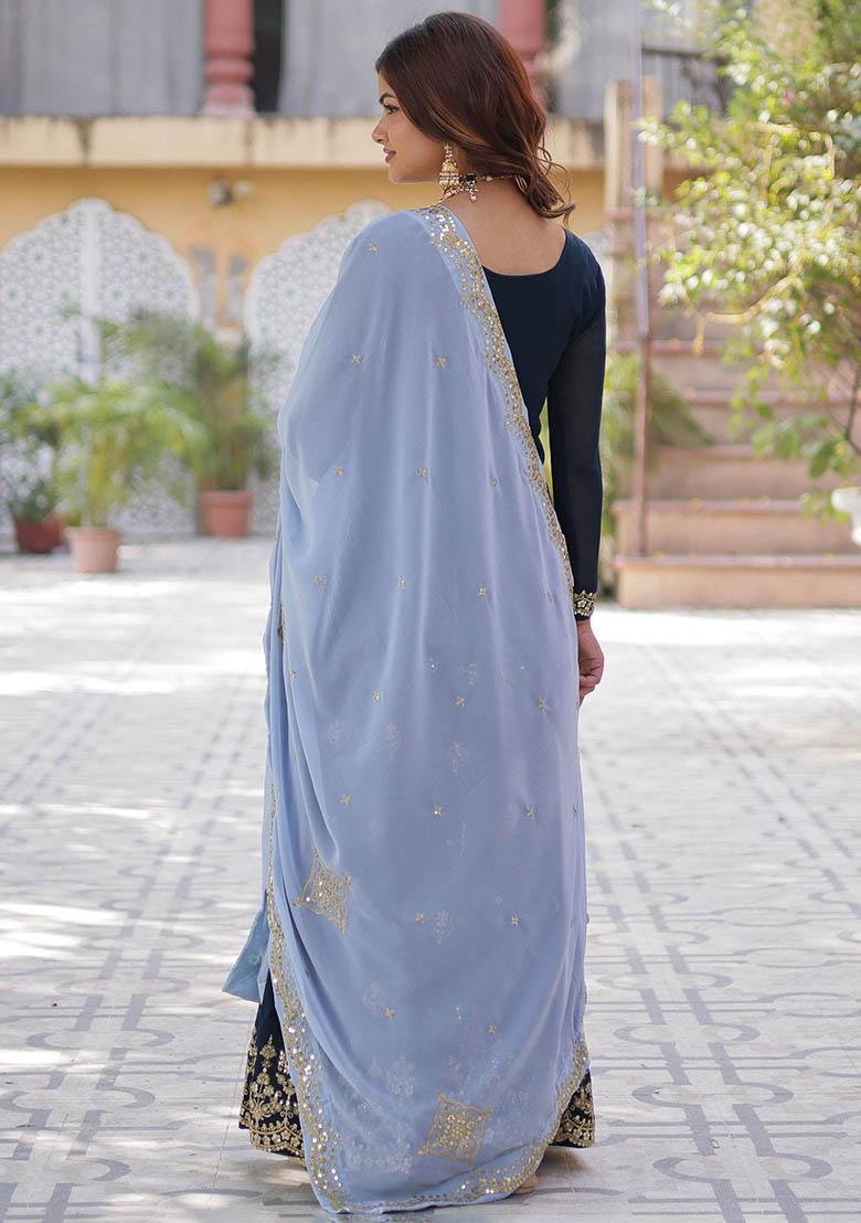 Blue Sequin Embroidered Georgette Kurta Set