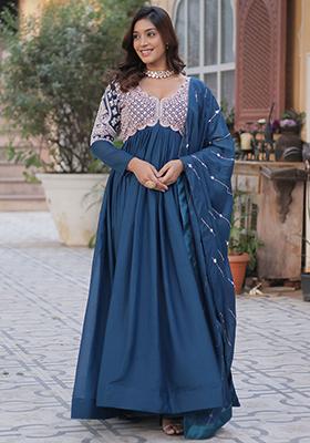 Blue Sequin Embroidered Georgette Anarkali Set