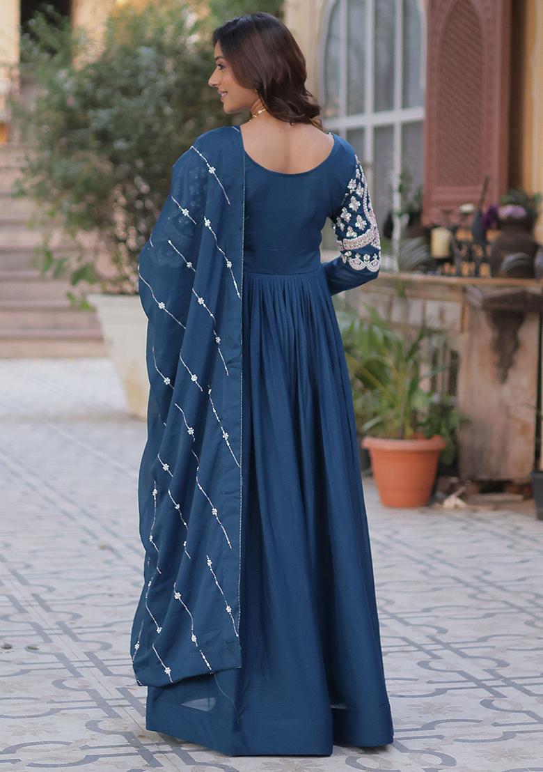 Blue Sequin Embroidered Georgette Anarkali Set