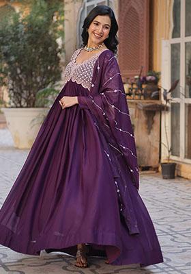 Purple Sequin Embroidered Georgette Anarkali Set