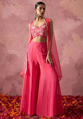 Pink Embroidered Georgette Kurta Set