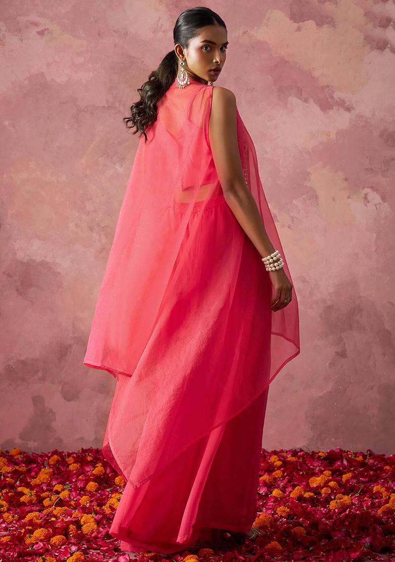 Pink Embroidered Georgette Kurta Set