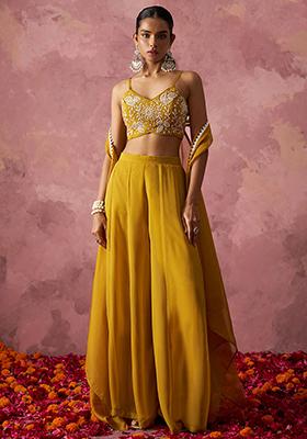 Yellow Embroidered Georgette Kurta Set