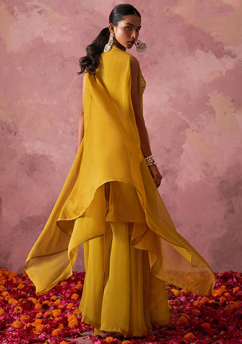 Yellow Embroidered Georgette Kurta Set