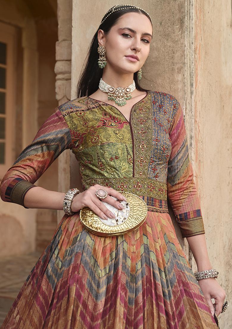 Multicolour Weaving Silk Anarkali Set