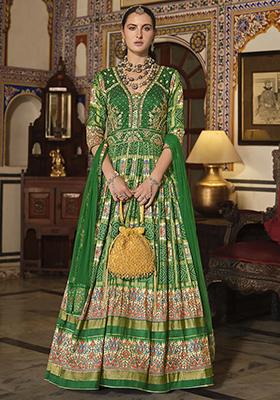 Green Bandhani Print Silk Anarkali Set