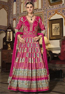 Pink Bandhani Print Silk Anarkali Set