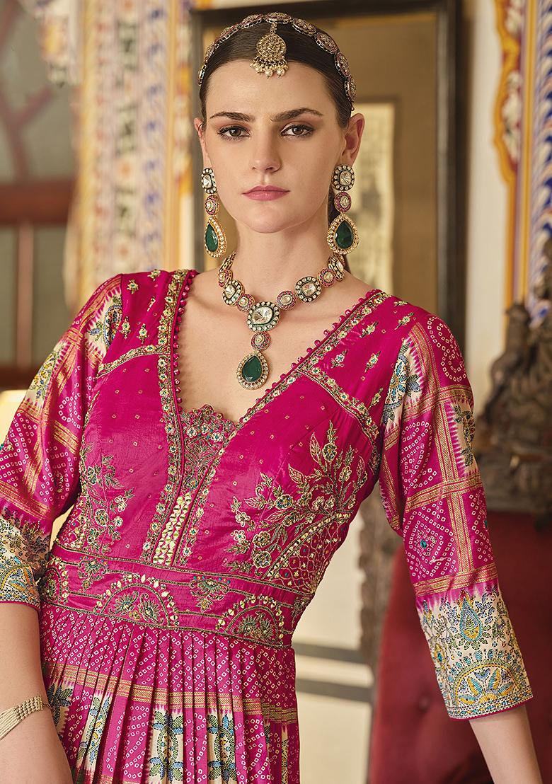 Pink Bandhani Print Silk Anarkali Set