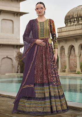 Purple Bandhani Print Silk Anarkali Set