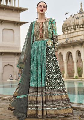 Green Hand Embroidered Silk Anarkali Set