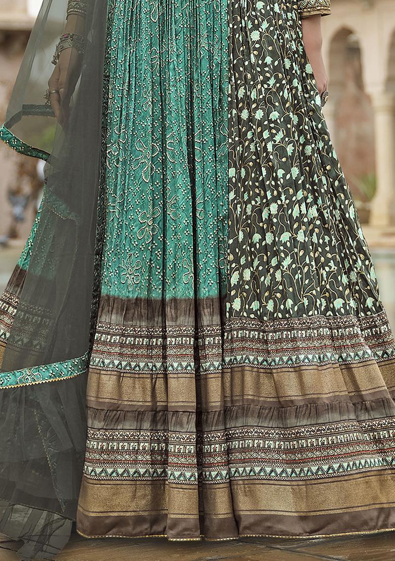 Green Hand Embroidered Silk Anarkali Set