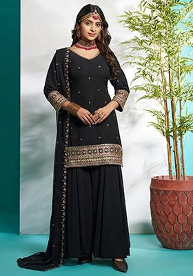 Black Embroidered Georgette Kurta Set