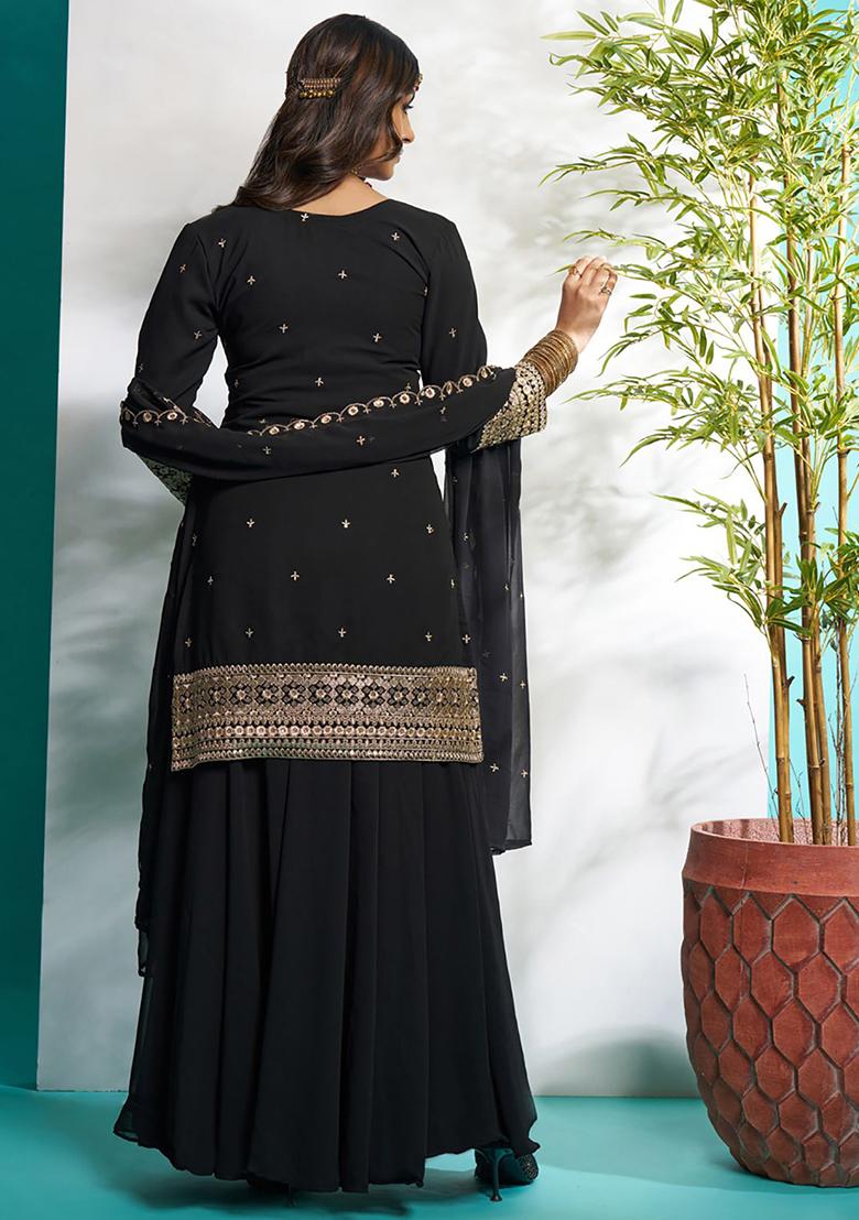 Black Embroidered Georgette Kurta Set