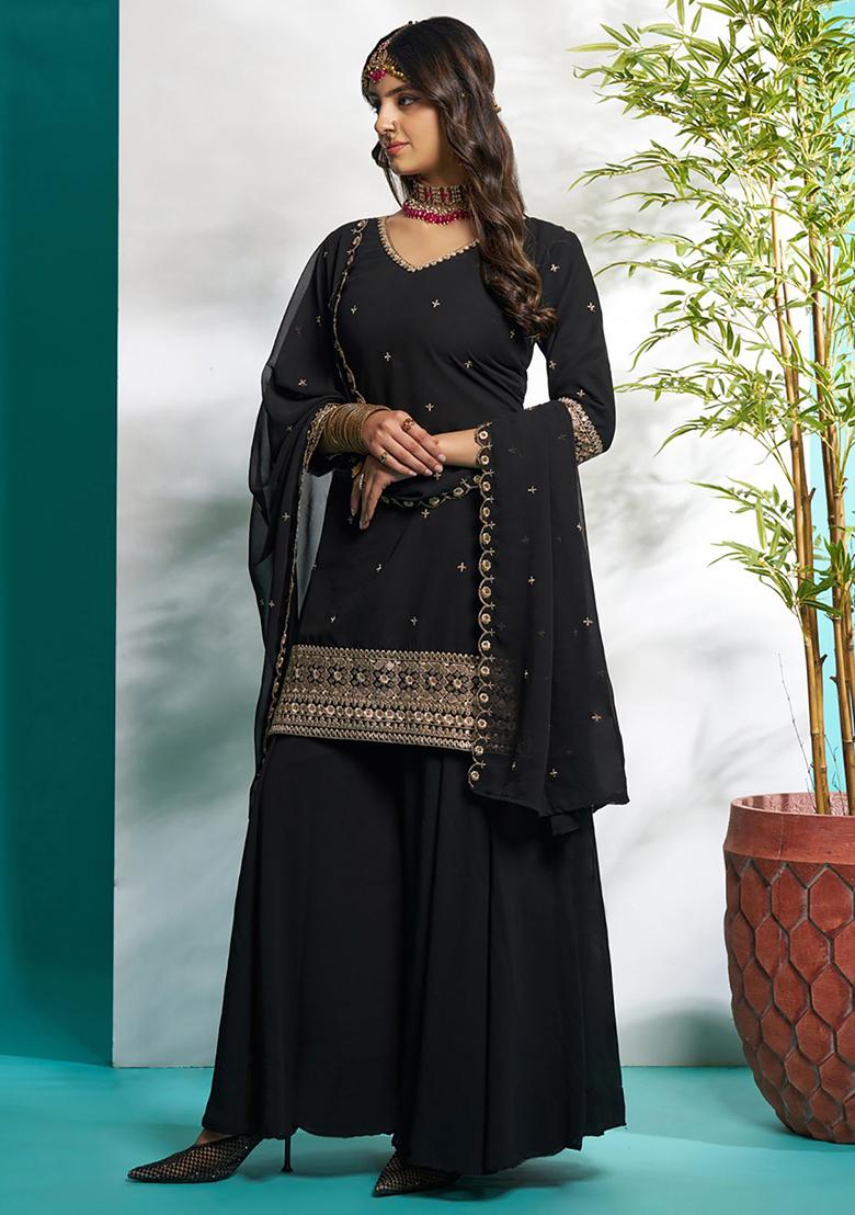 Black Embroidered Georgette Kurta Set