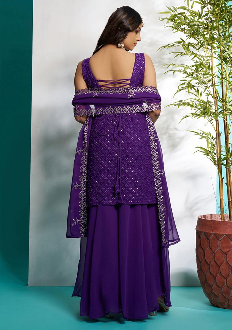 Purple Embroidered Georgette Kurta Set