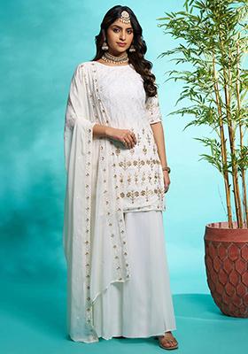 White Embroidered Georgette Kurta Set