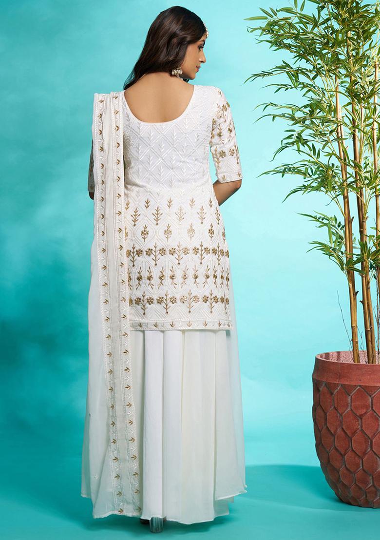 White Embroidered Georgette Kurta Set
