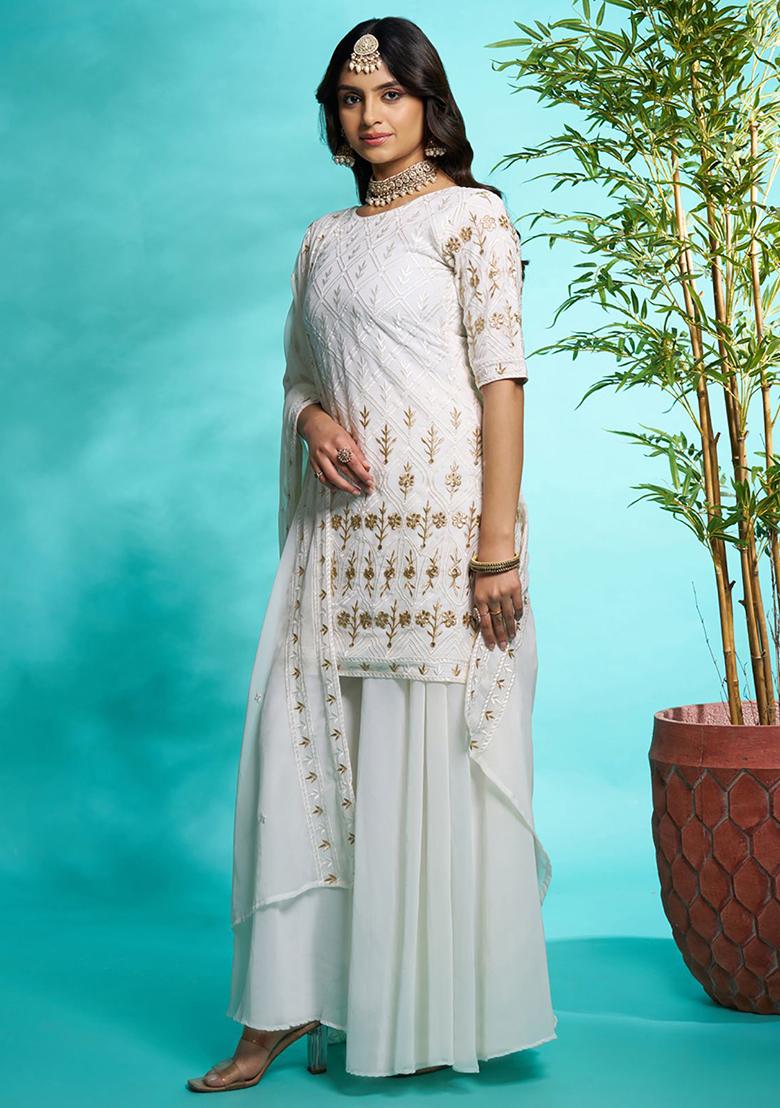 White Embroidered Georgette Kurta Set