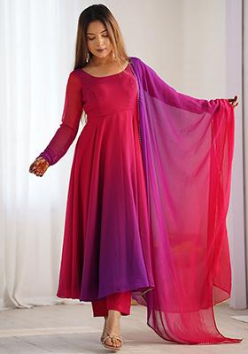 Pink Embroidered Georgette Kurta Set