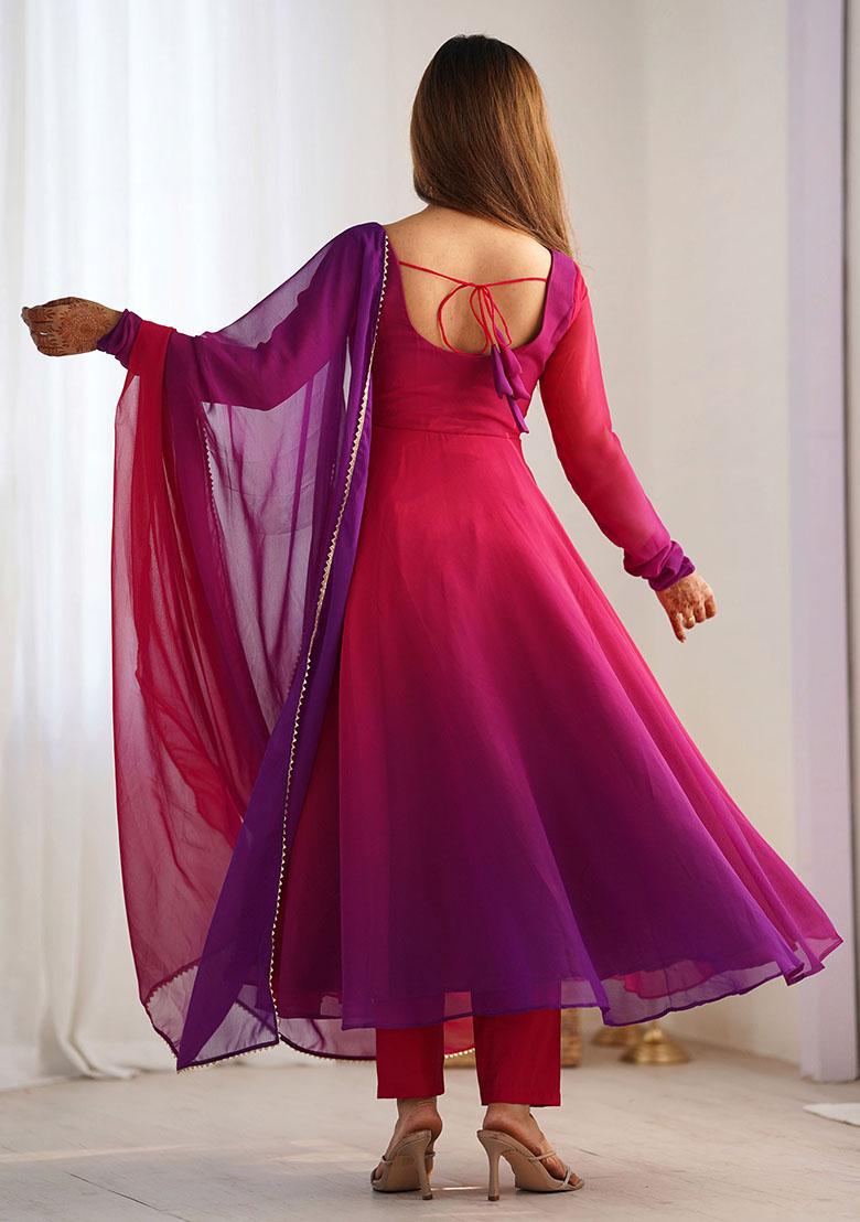 Pink Embroidered Georgette Kurta Set