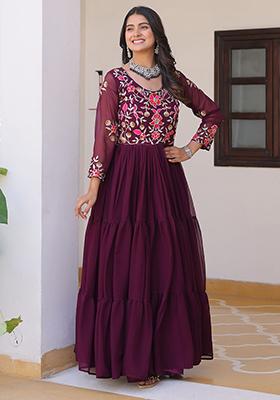 Purple Embroidered Georgette Anarkali Set