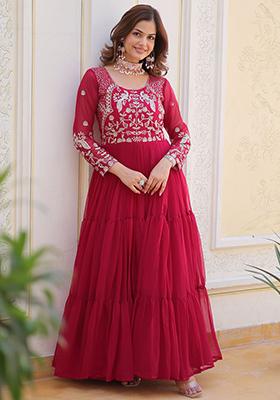 Pink Sequin Embroidered Georgette Anarkali Set
