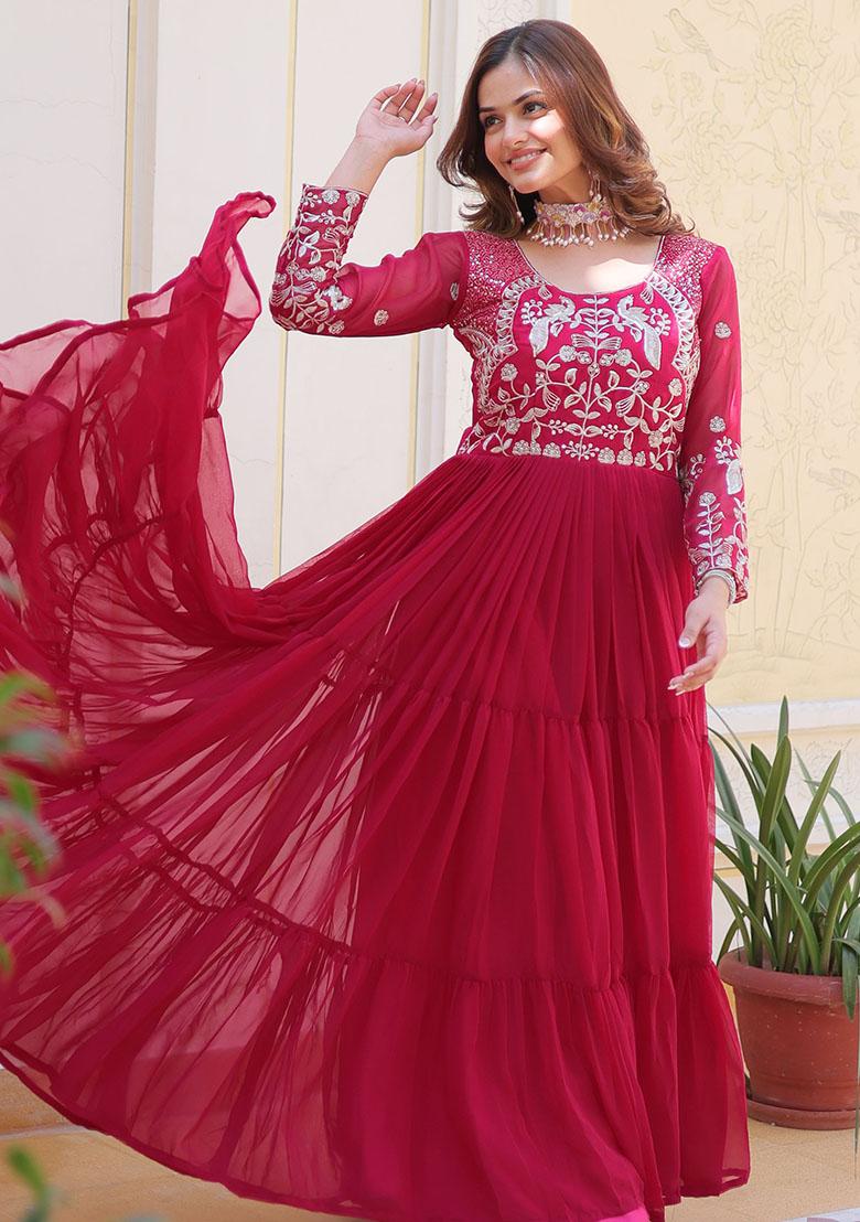 Pink Sequin Embroidered Georgette Anarkali Set