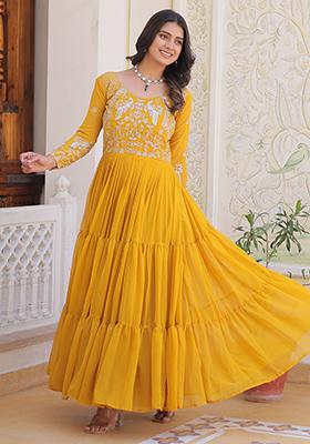 Yellow Sequin Embroidered Georgette Anarkali Set