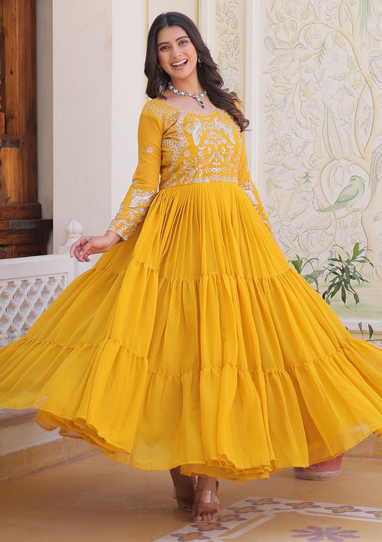 Yellow Sequin Embroidered Georgette Anarkali Set