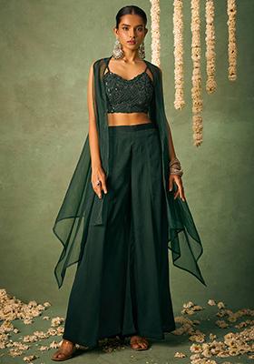 Green Embroidered Chinon Kurta Set