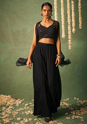 Black Embroidered Chinon Kurta Set