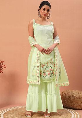 Green Embroidered Georgette Kurta Set
