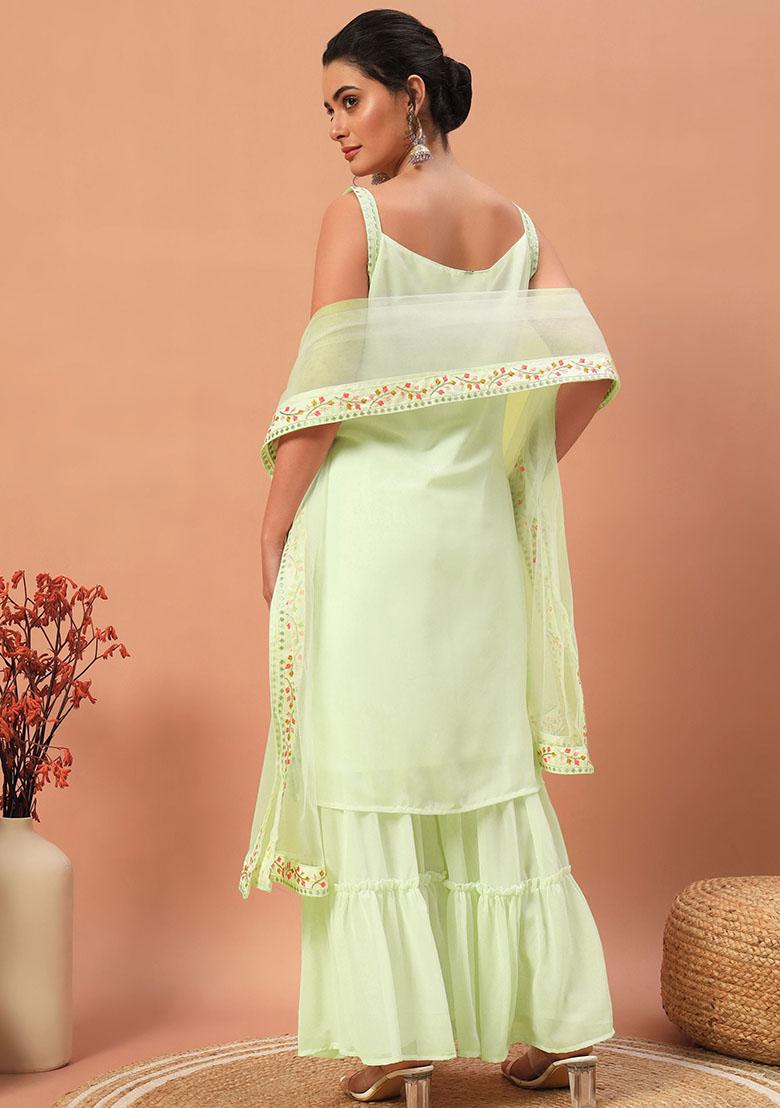 Green Embroidered Georgette Kurta Set