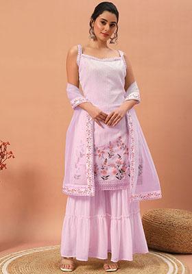 Pink Embroidered Georgette Kurta Set