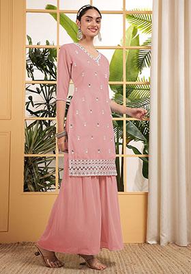 Peach Embroidered Georgette Kurta Set