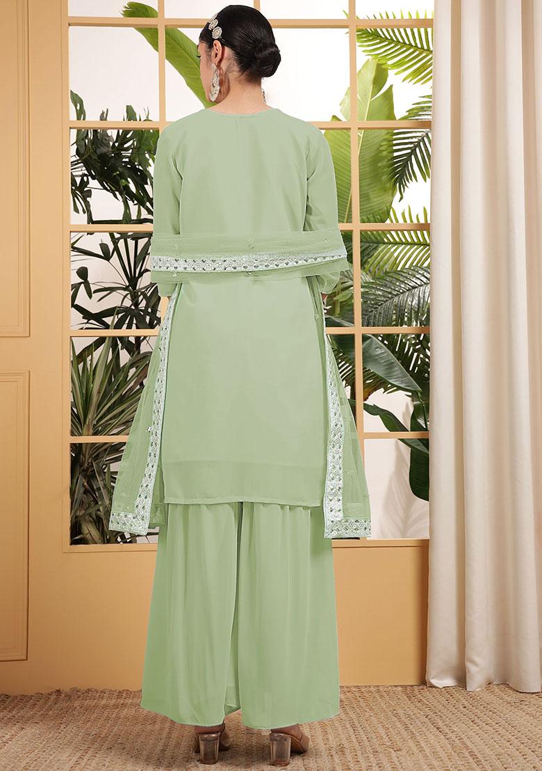 Green Embroidered Georgette Kurta Set