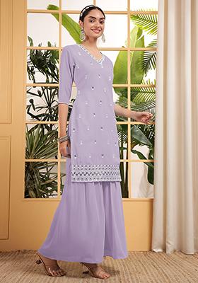 Lavender Embroidered Georgette Kurta Set