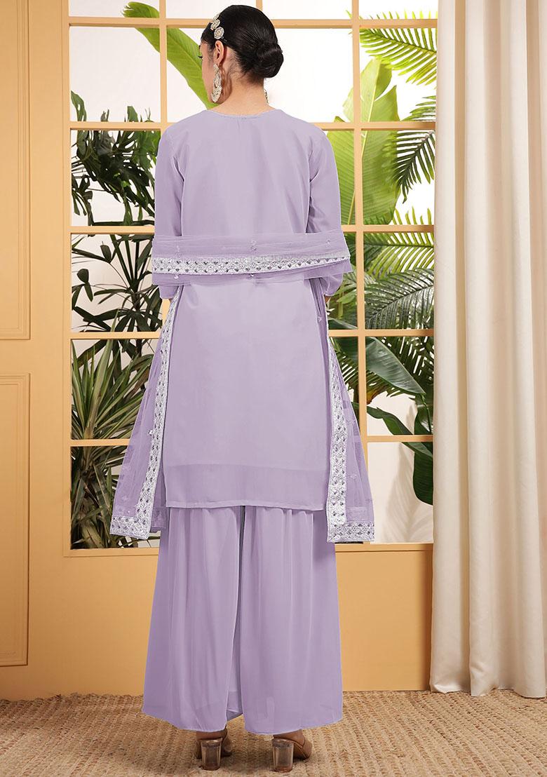 Lavender Embroidered Georgette Kurta Set